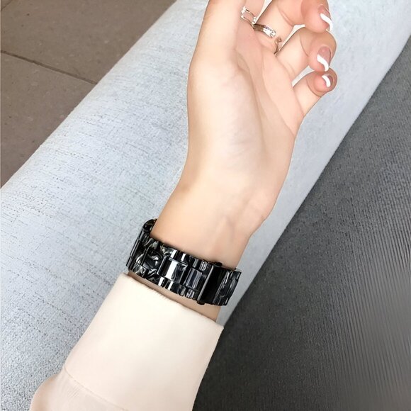 Apple Watch Band Black Marble Resin Adjustable Stylish Strap Watch Band - Picture 8 of 8